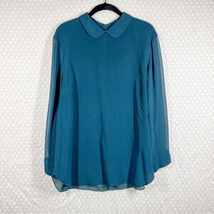 Aritzia Wilfred Blue Green Silk Long Sleeve Open Back Top